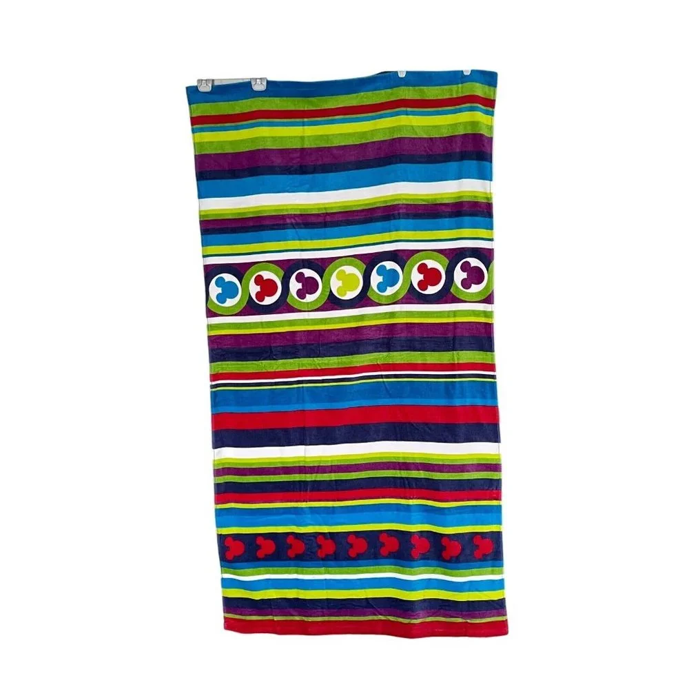 Disney Parks Colorful Striped Mickey Mouse Head Icon Beach Pool Bath Towel